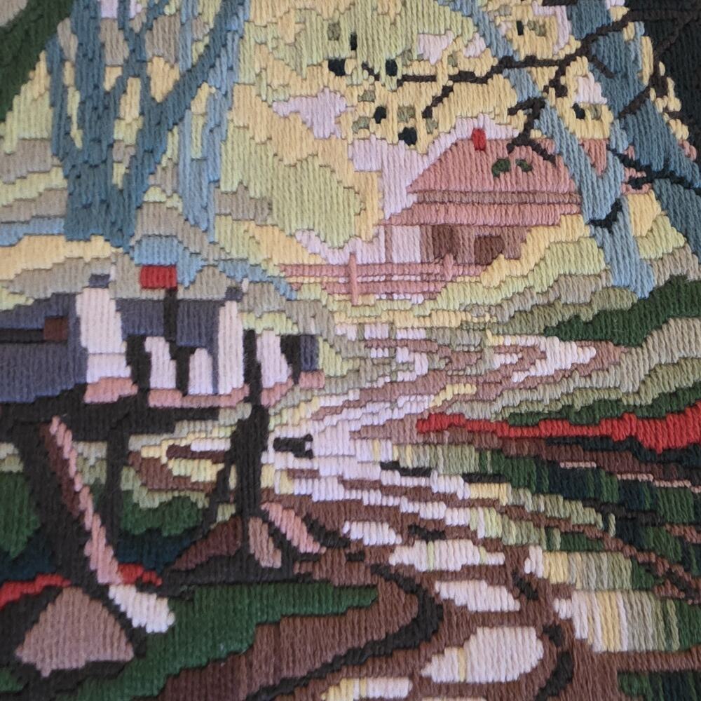 Finished Framed Long Stitch Needlepoint‎ Picture Wood Matte Green Forest - Picture 7 of 16